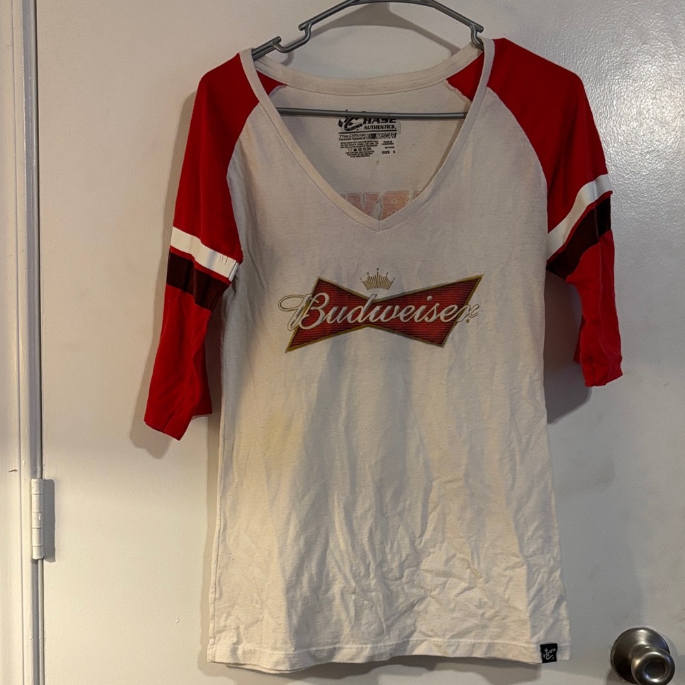 Budweiser Red and White V-Neck Tee